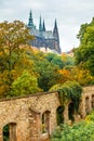 Prague autumn landscape with saint vitus cathedral Royalty Free Stock Photo