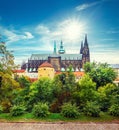 Prague autumn landscape with Saint Vitus Cathedral