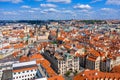 Prague beautiful panoramic sunny aerial drone view above Prague Old Town Square with Church of Our Lady before Tyn and Prague Royalty Free Stock Photo