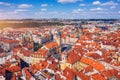 Prague beautiful panoramic sunny aerial drone view above Prague Old Town Square with Church of Our Lady before Tyn and Prague Royalty Free Stock Photo