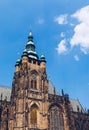 Prague, bell gothic towers and St. Vitus Cathedral. St. Vitus is a Roman Catholic cathedral in Prague, Czech Republic. Panoramic