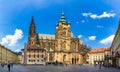 Prague, bell gothic towers and St. Vitus Cathedral. St. Vitus is a Roman Catholic cathedral in Prague, Czech Republic. Panoramic Royalty Free Stock Photo