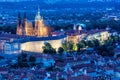 Prague, blue hour view of Prague Castle and Saint Vtus cathedral in Czech Republic Royalty Free Stock Photo