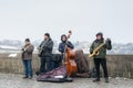 Prague, Bohemia, Czech Republic - December 2018: music band on Charles bridge