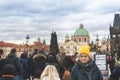Prague, Bohemia Czech Republic - December 2018: Tourists on the Charles bridge