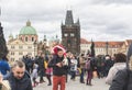 Prague, Bohemia Czech Republic - December 2018: Tourists on the Charles bridge