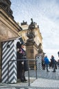 Prague, Bohemia / Czech Republic - November 2017: An honor guard on the post at the entrance of Presidential Palace in the Prague