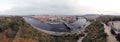 Prague bridges aerial view at autumn in twilight cloudy day, blue hour Royalty Free Stock Photo