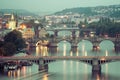 Prague bridges in the night Royalty Free Stock Photo
