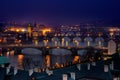 Prague Bridges night panorama Royalty Free Stock Photo