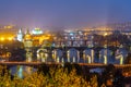 Prague bridges over Vltava River in the evening, Praha, Czech Republic