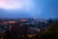 Prague with the bridges over the Vltava river during the moody morning. Royalty Free Stock Photo