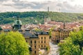 Prague Buildings in the Lesser Town with Petrin Lookout Tower in the Background Royalty Free Stock Photo