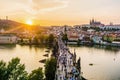 Prague Carles bridge. View of Prague. Charles bridge in Prague, Czech republic. Carl` bridge on sunrise in Prague.