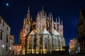 Prague Castle Cathedral Saint St Vitus rear back facade choir spire rosette night