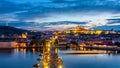 Prague Castle, Charles Bridge and boats on the Vltava river. View of Hradcany Prague Castle, Charles Bridge and a boats on the Royalty Free Stock Photo