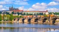 Prague castle and Charles Bridge in Prague, Czech Republic Royalty Free Stock Photo