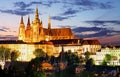 Prague castle and Charles bridge at night Royalty Free Stock Photo