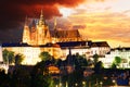 Prague castle and Charles bridge at night Royalty Free Stock Photo