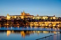 Prague castle and the Charles bridge by night Royalty Free Stock Photo