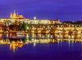 Prague castle and Charles bridge at night, Czech Republic Royalty Free Stock Photo