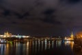 Prague castle and Charles bridge in the night, Czech republic wide view Royalty Free Stock Photo