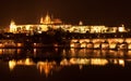 Prague Castle and Charles Bridge at night Royalty Free Stock Photo