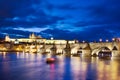 Prague castle and Charles bridge over Moldau river, Lesser town, Prague (UNESCO), Czech republic Royalty Free Stock Photo