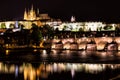 The Prague Castle and the Charles Bridge over Vltava river at night in Prague, Czech Republic Royalty Free Stock Photo