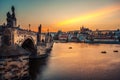 Prague castle and Charles bridge at sunset, Czech republic Royalty Free Stock Photo