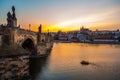 Prague castle and Charles bridge at sunset, Czech republic Royalty Free Stock Photo