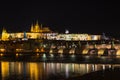 The Prague castle, Charles Bridge and Vltava river in the night scene Royalty Free Stock Photo