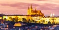 Prague Castle evening scenery. Hradcany with St Vitus Cathedral after sunset. Prague, Czech Republic Royalty Free Stock Photo