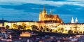 Prague Castle evening scenery. Hradcany with St Vitus Cathedral after sunset. Prague, Czech Republic Royalty Free Stock Photo