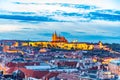 Prague Castle evening scenery. Hradcany with St Vitus Cathedral after sunset. Prague, Czech Republic Royalty Free Stock Photo