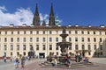 Prague Castle and famous baroque Kohl Fountain, called also as the Lion`s Fountain, Czech Republic Royalty Free Stock Photo