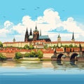 Prague castle hand-drawn comic illustration. Prague castle. Vector doodle style cartoon illustration