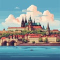 Prague castle hand-drawn comic illustration. Prague castle. Vector doodle style cartoon illustration