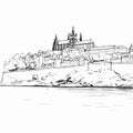 Prague castle hand-drawn comic illustration. Prague castle. Vector doodle style cartoon illustration