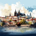 Prague castle hand-drawn comic illustration. Prague castle. Vector doodle style cartoon illustration