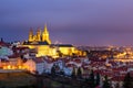 Prague Castle and Lesser Town panorama by night. View from Petrin Hill. Prague, Czech Republic. View of Prague Castle from Strahov Royalty Free Stock Photo