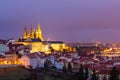 Prague Castle and Lesser Town panorama by night. View from Petrin Hill. Prague, Czech Republic. View of Prague Castle from Strahov Royalty Free Stock Photo