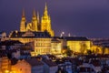 Prague Castle and Lesser Town panorama by night. View from Petrin Hill. Prague, Czech Republic. View of Prague Castle from Strahov Royalty Free Stock Photo