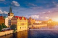 Prague Castle and Lesser Town panorama. View from Petrin Hill. Prague, Czech Republic. Spring Prague panorama from Prague Hill Royalty Free Stock Photo