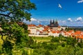 Prague Castle and Lesser Town panorama. View from Petrin Hill. Prague, Czech Republic. Spring Prague panorama from Prague Hill Royalty Free Stock Photo