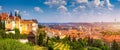 Prague Castle and Lesser Town panorama. View from Petrin Hill. Prague, Czech Republic. Spring Prague panorama from Prague Hill Royalty Free Stock Photo