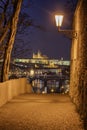 Prague Castle in lights, panoramic view from Vysehrad, Czech Republic Royalty Free Stock Photo