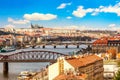 Prague Castle and Mala Strana district during summer sunny day in Prague, Czech Republic. View from Vysehrad