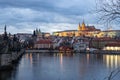 Prague castle night. Czech Republic famous travel old city. Traditional panoramic cityscape Royalty Free Stock Photo