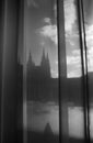 Prague Castle - Photography through Curtain - Black and White - Art Exibition Royalty Free Stock Photo